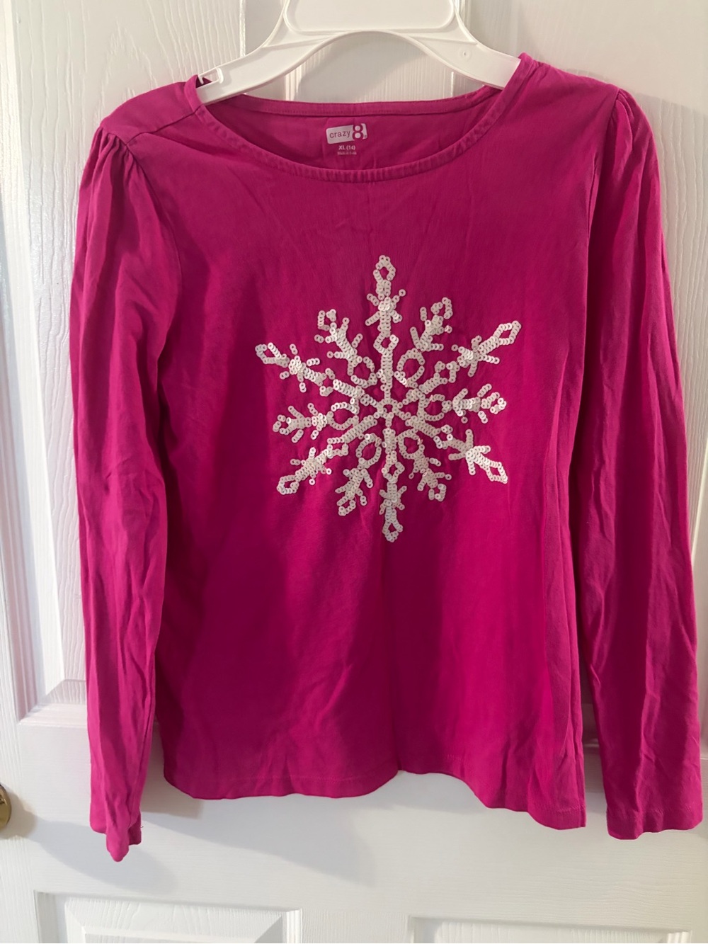 Crazy 8 Girls' Fuchsia Long-Sleeve Sequin Snowflake Tee